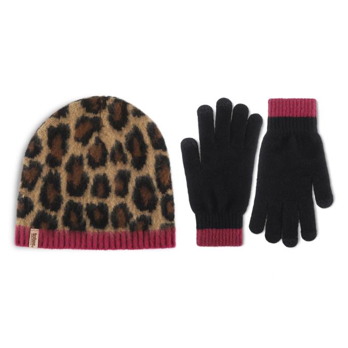 totes toasties® Ladies Cable Hat & Glove Gift Set Leopard / Black Mix Extra Image 2